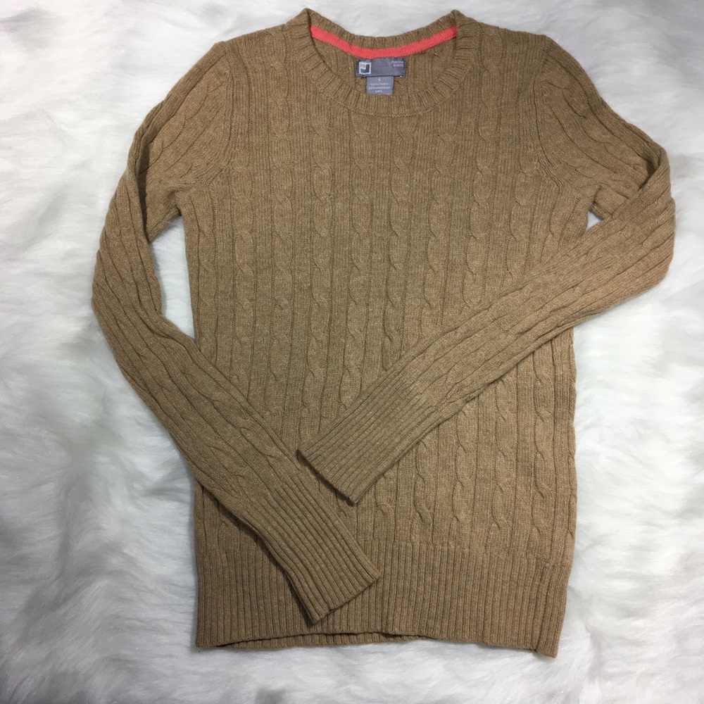 Scooped neck tan cable knit sweater Size S